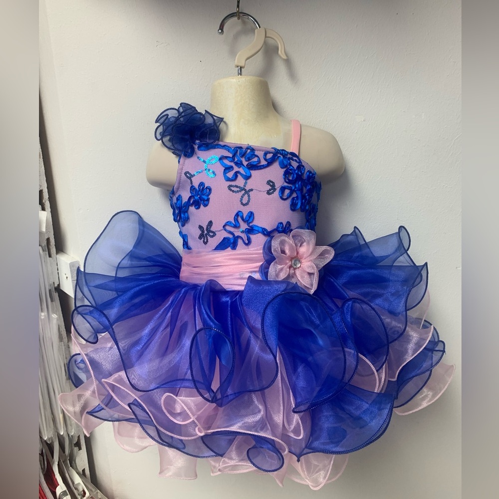 Kids Size 18/24 Month Royal Blue & Pink Cupcake Pageant Dress & Matching Bow NWT